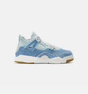 Air Jordan 4 Retro Worn Blue Preschool Lifestyle Shoe - Sail/Worn Blue/Metallic Gold