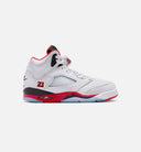 Air Jordan 5 Retro Fire Red Grade School Lifestyle Shoe - White/Fire Red/Black